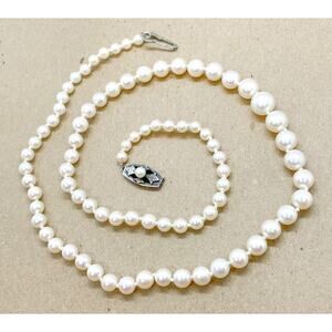 Mikimoto Vintage Graduated 4-7mm Pearl Necklace Silver Pearl Clasp 19”